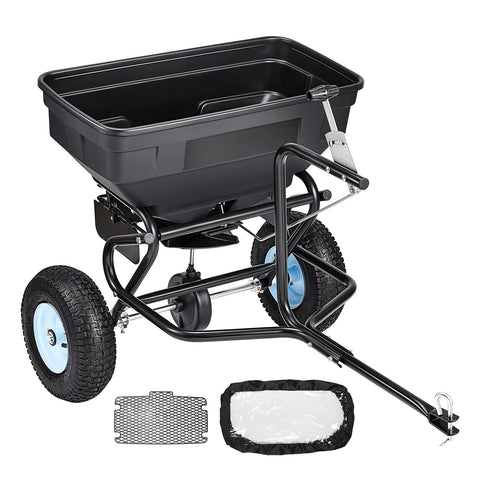 VEVOR tow behind spreader with large hopper for lawn seeding and fertilizing