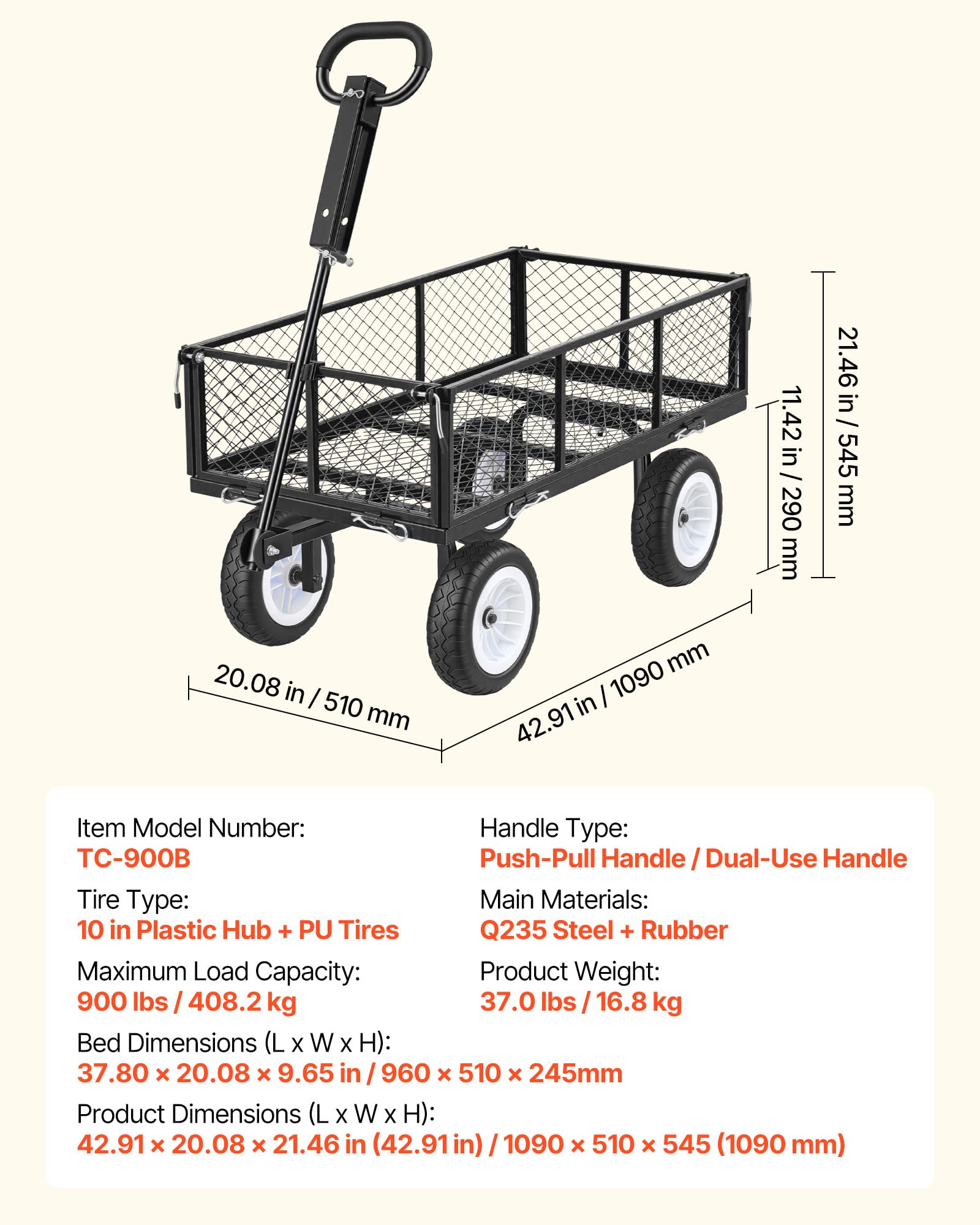 VEVOR 900 lbs capacity helps move soil, rocks, and tools
