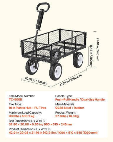 VEVOR 900 lbs capacity helps move soil, rocks, and tools