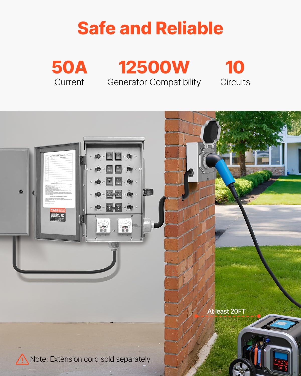 VEVOR durable double-throw design reduces accidental operation during outages.