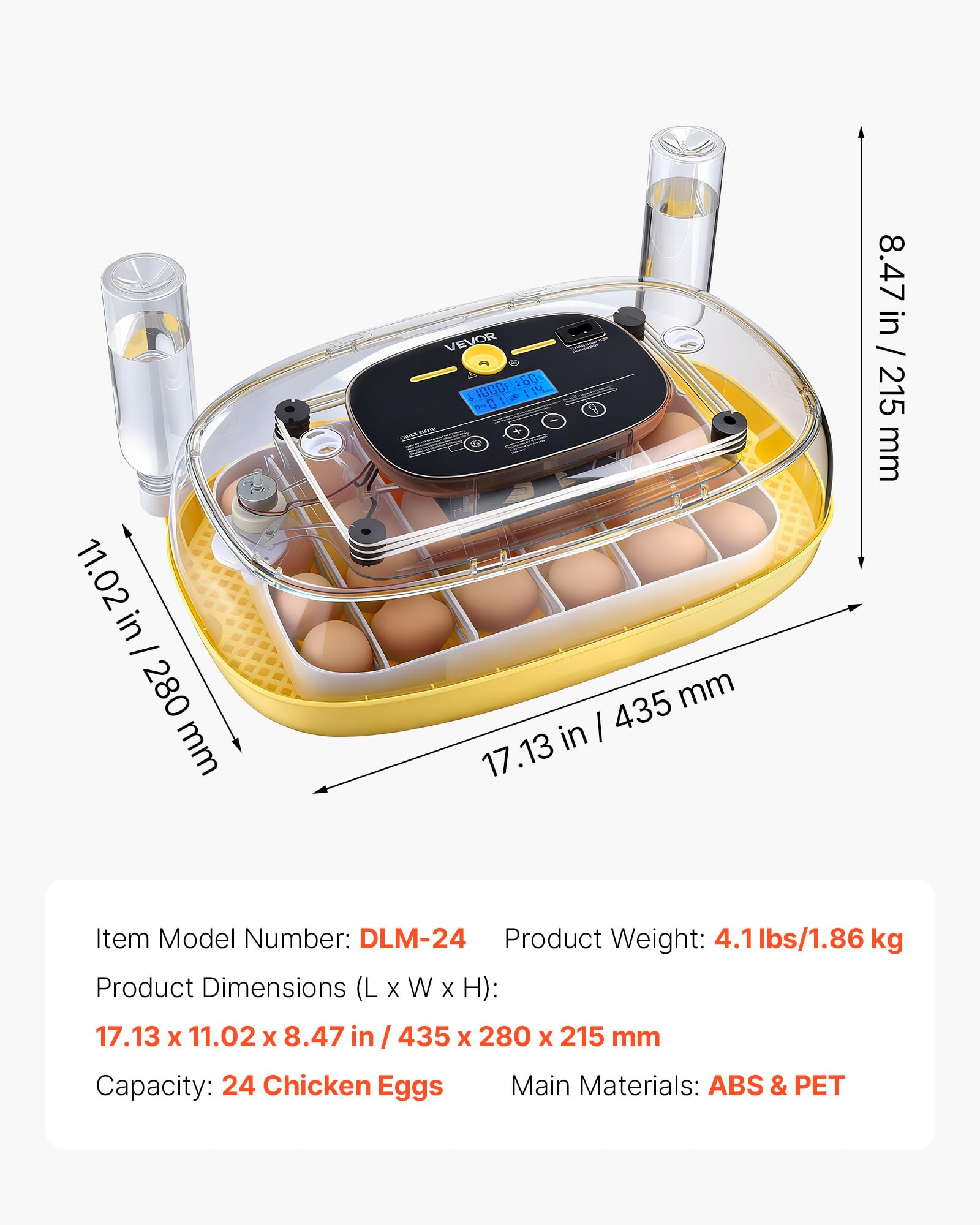 VEVOR transparent window allows ongoing embryo development observation.