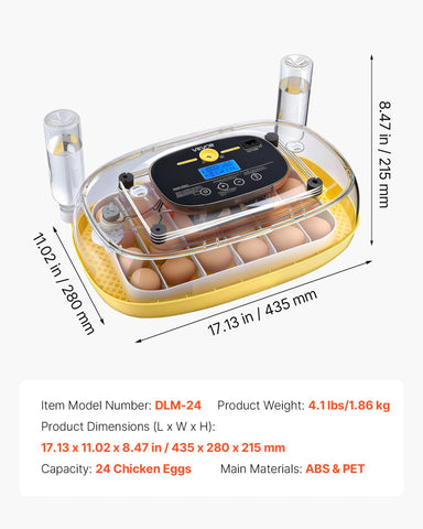 VEVOR transparent window allows ongoing embryo development observation.