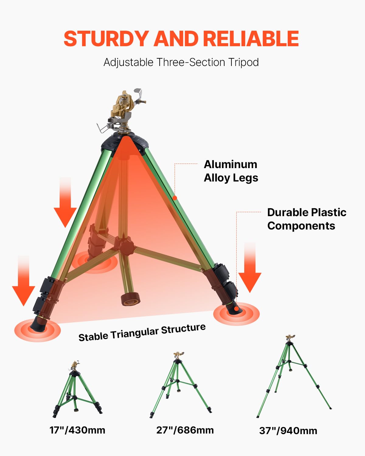 VEVOR tripod legs with quick-lock adjust to different heights for versatile installation.