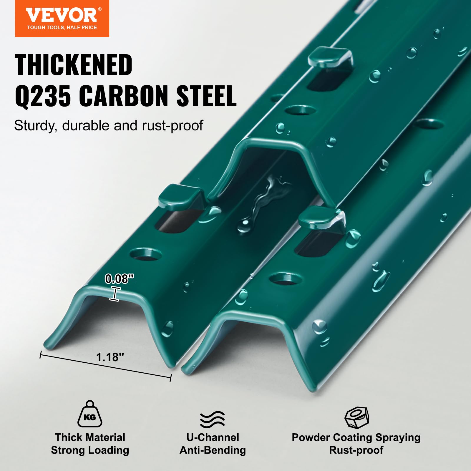 VEVOR U-channel steel design close-up highlighting bending resistance.