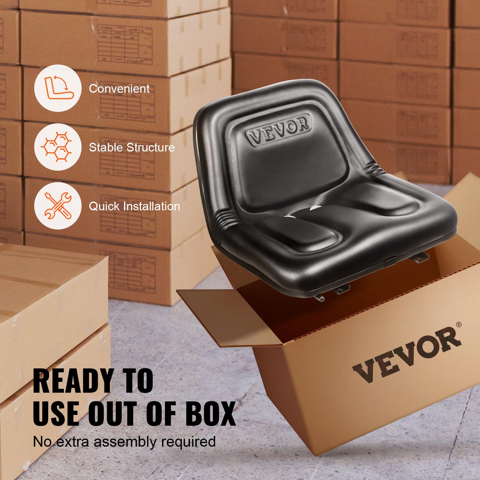 VEVOR Universal seat fits a range of forklifts for fleet versatility.