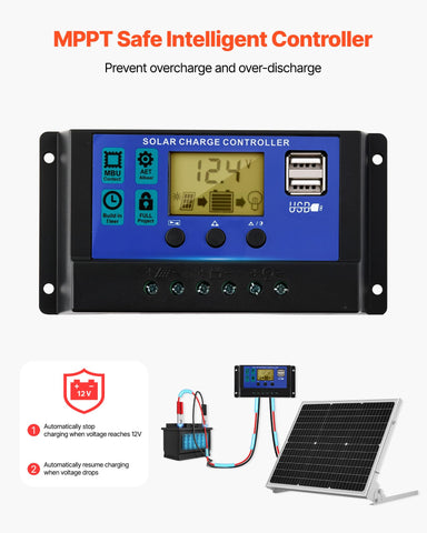 VEVOR upgraded MPPT controller shows intelligent charging management