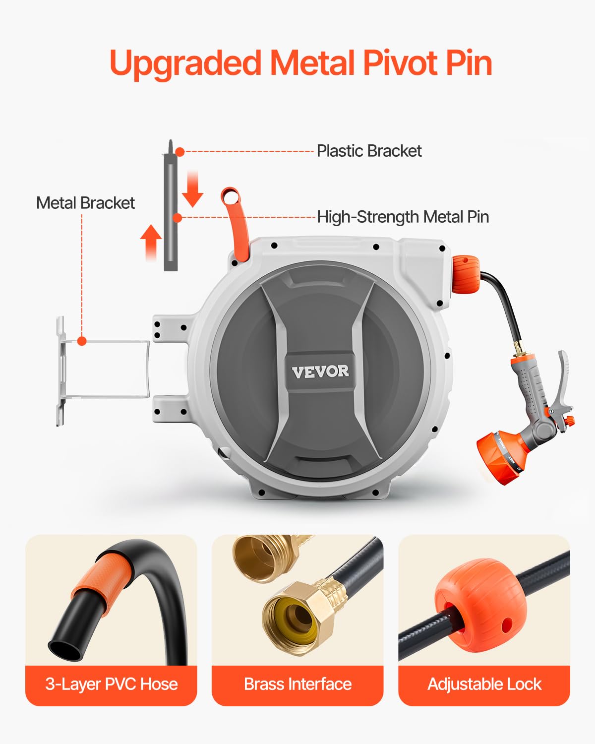 VEVOR slow rewind system prevents sudden recoil for safer operation.