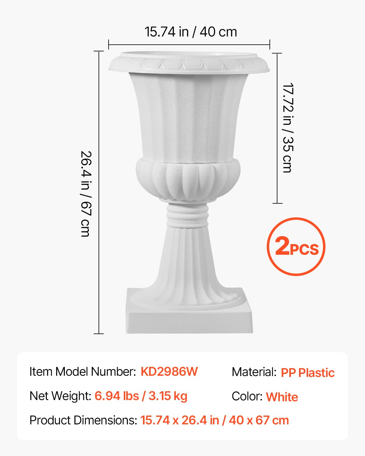 VEVOR urn planters with drainage holes promote healthy roots and quick water release