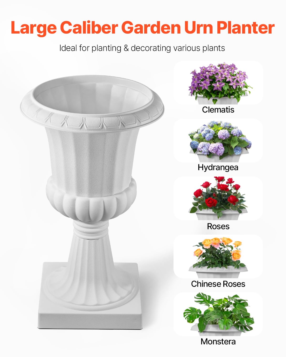 VEVOR urn planters are lightweight and durable for easy placement indoors or outdoors