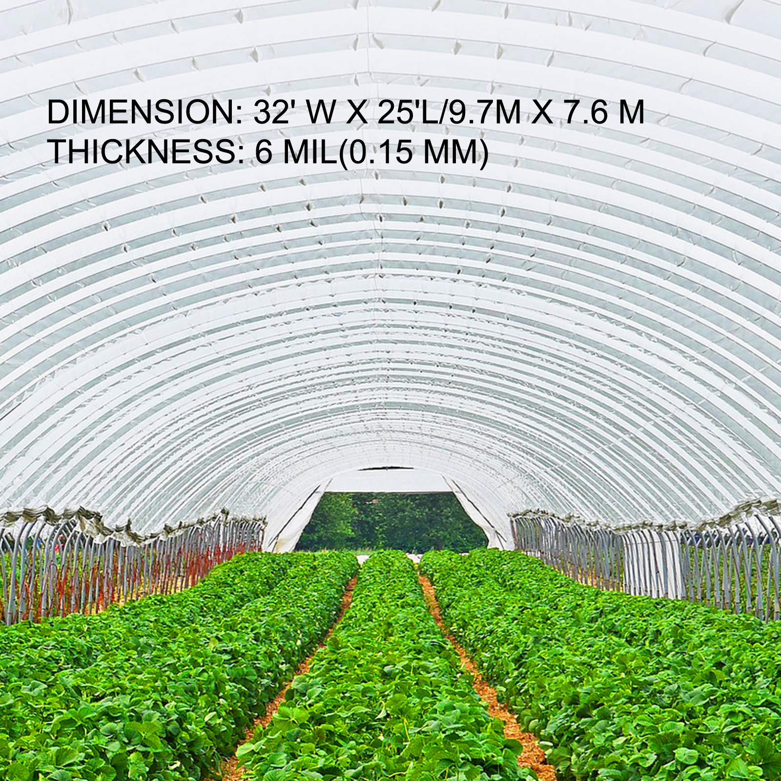 VEVOR UV-resistant polyethylene film maintains clarity while protecting crops.