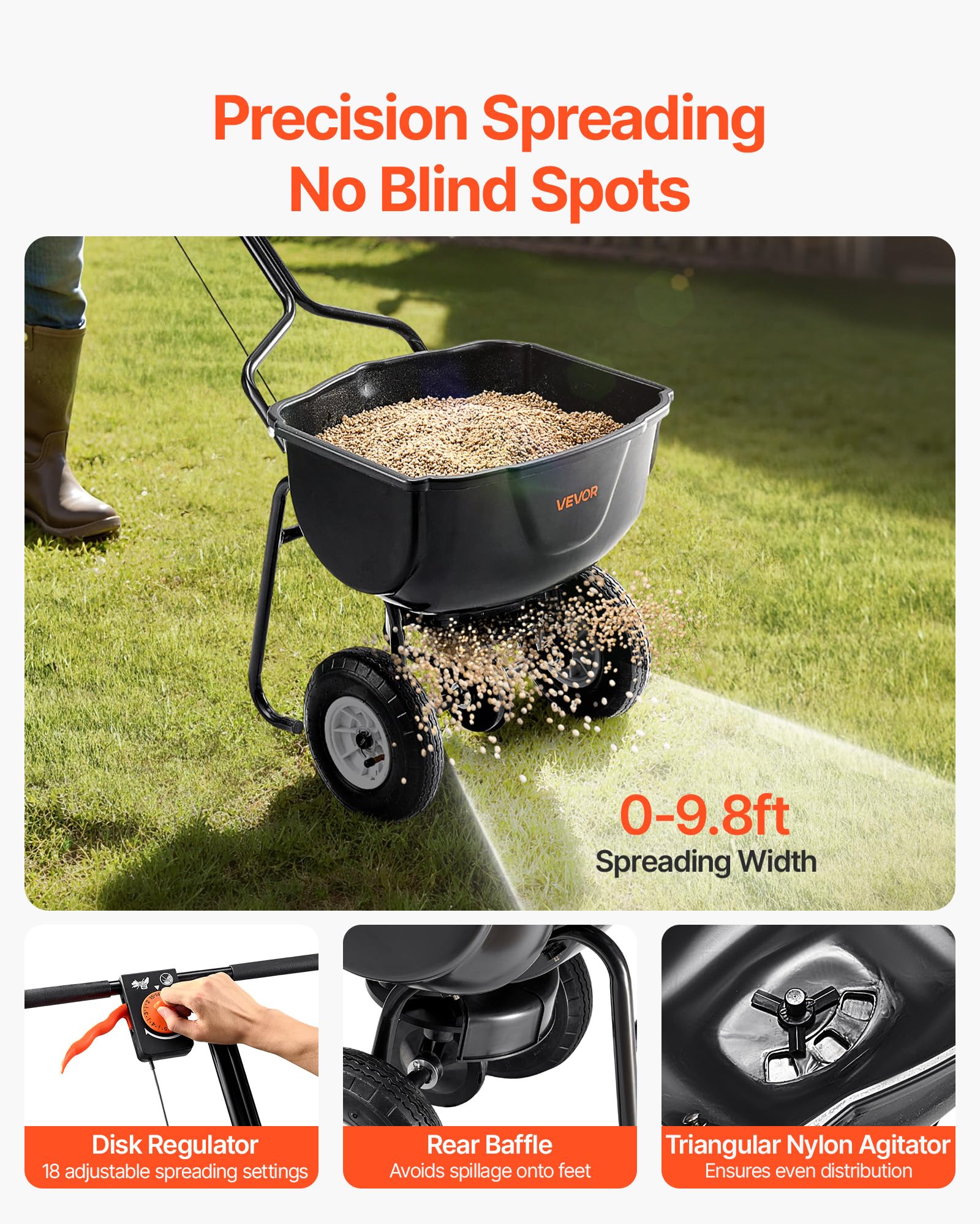 VEVOR Walk Behind Spreader disc pellet controller for even coverage