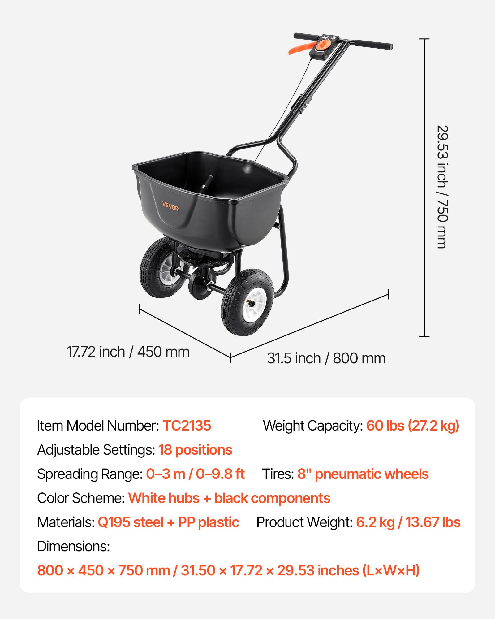 VEVOR Walk Behind Spreader hopper grate detail for stable loading
