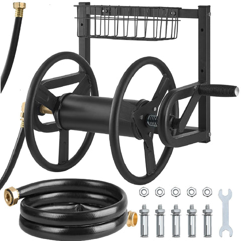 VEVOR wall-mounted hose reel with brass fittings for leak-free outdoor use