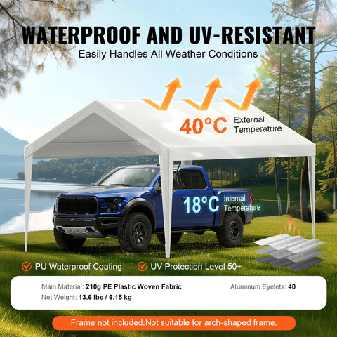 VEVOR waterproof and UV-coated canopy protects vehicles and gear.