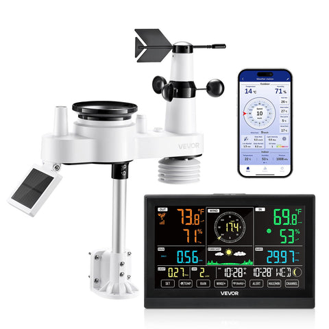 VEVOR weather station 7-in-1 setup display for quick home monitoring.