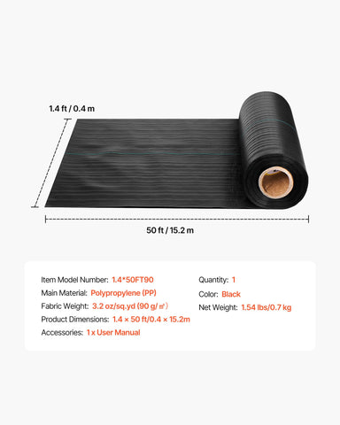 VEVOR weed barrier fabric covers about 70 square feet per roll for gardens