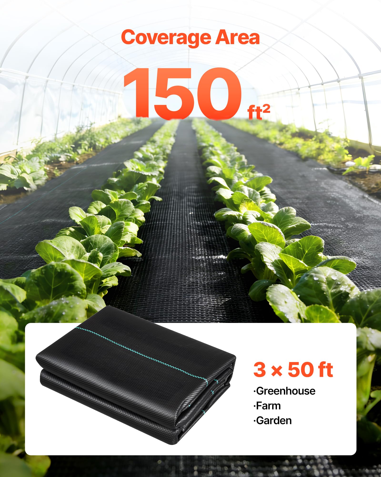 VEVOR weed barrier fabric green guidelines help align plants for neat rows.