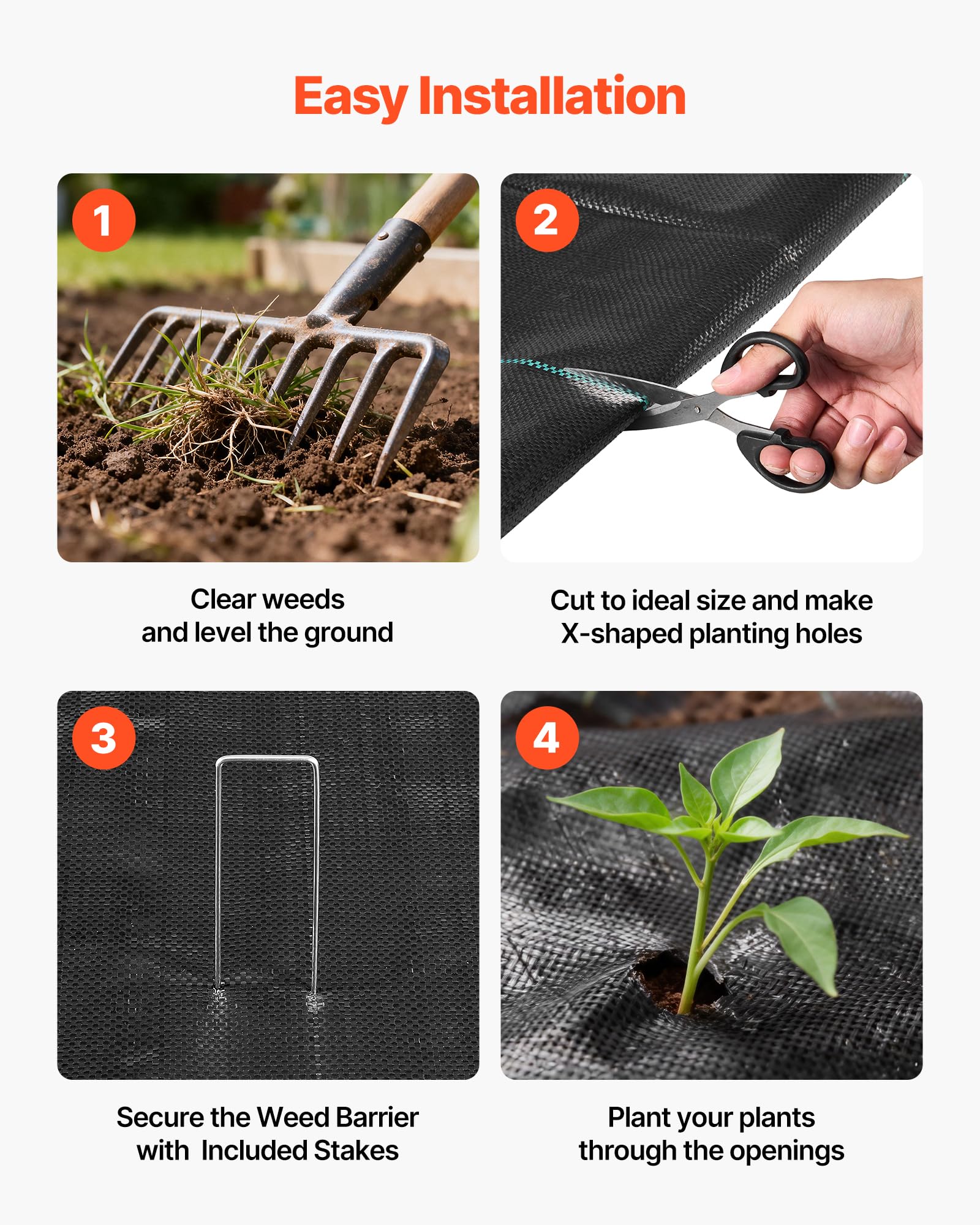 VEVOR weed barrier fabric outdoor durability for sun and rain exposure.