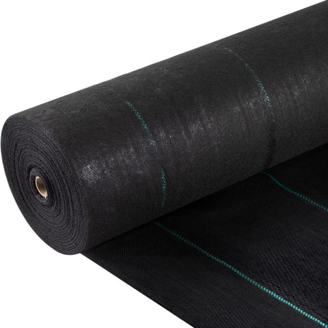 VEVOR weed barrier landscape fabric roll demonstrates durable 5 oz weave for garden weed control.