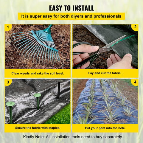 VEVOR weed-block fabric laid over a garden bed for durable weed suppression.