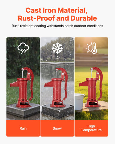VEVOR Well Hand Pitcher Pump installed setup demonstrates quick 2-3 minute installation.