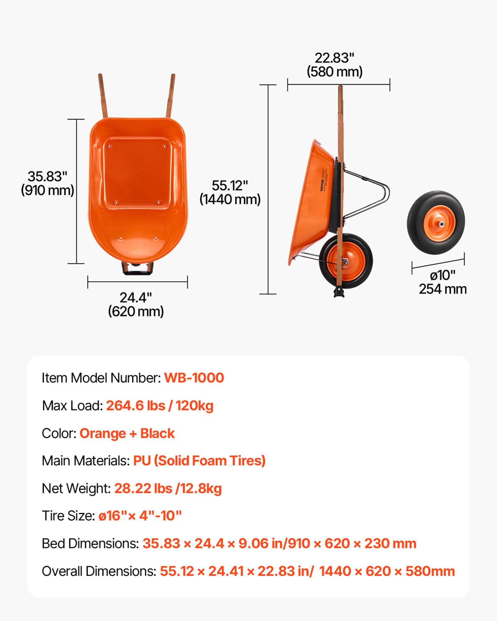 VEVOR wheelbarrow cart dump action enables effortless unloading at the site.