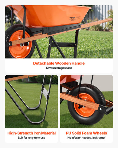 VEVOR wheelbarrow cart supports 265 lb load to move heavy materials.