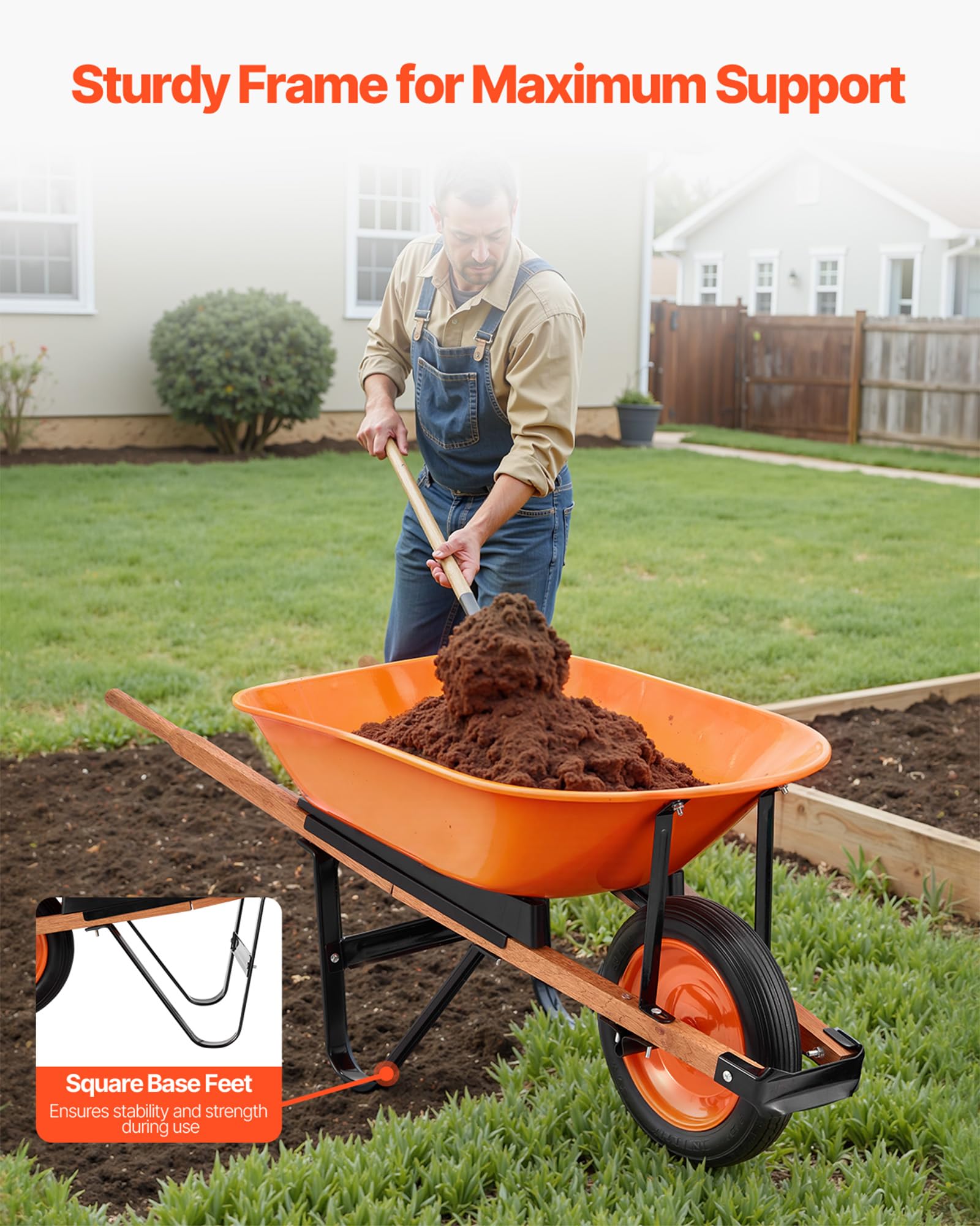 VEVOR wheelbarrow cart metal frame for durable, long-lasting use.