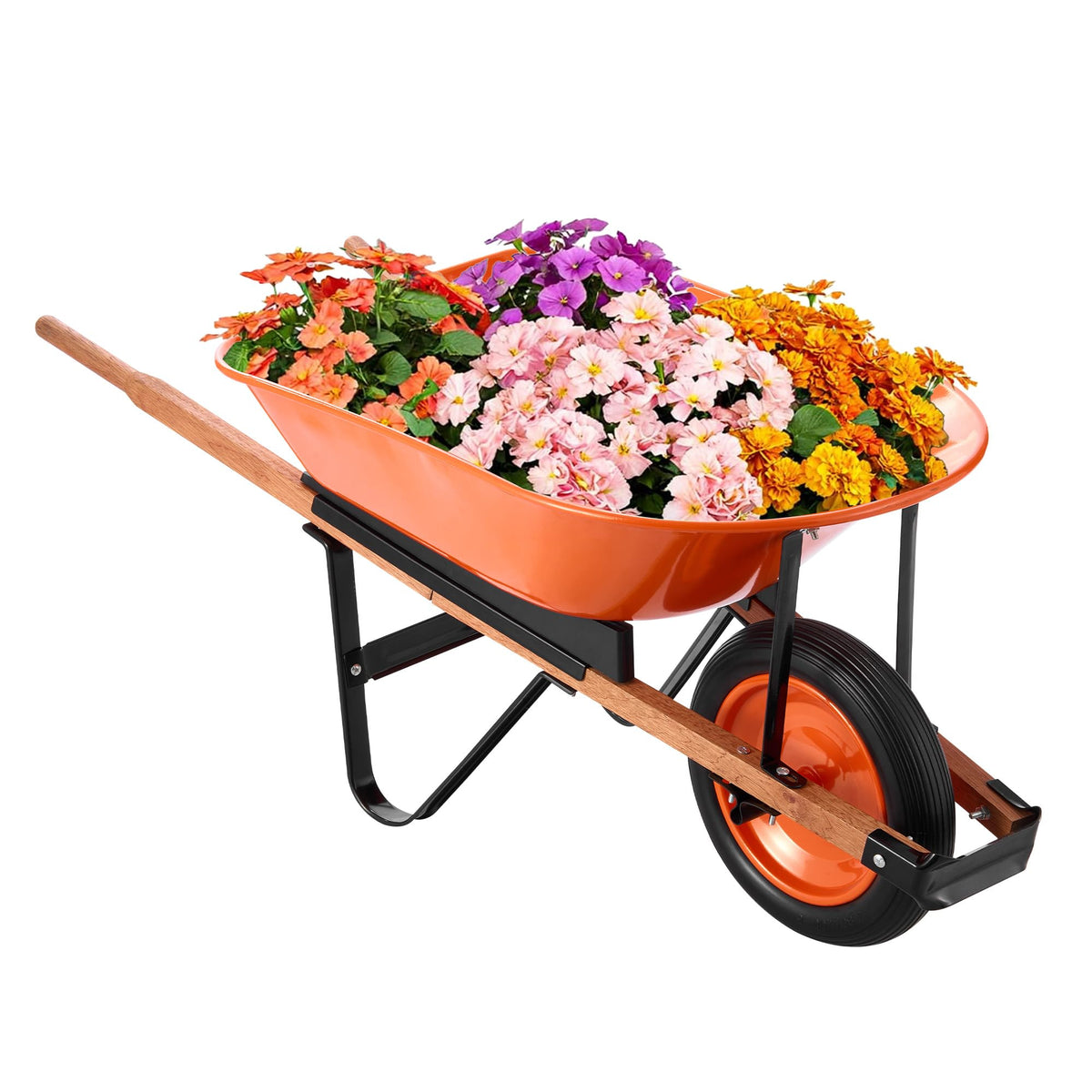 VEVOR wheelbarrow cart tray 5 cu ft for easy garden material transport.