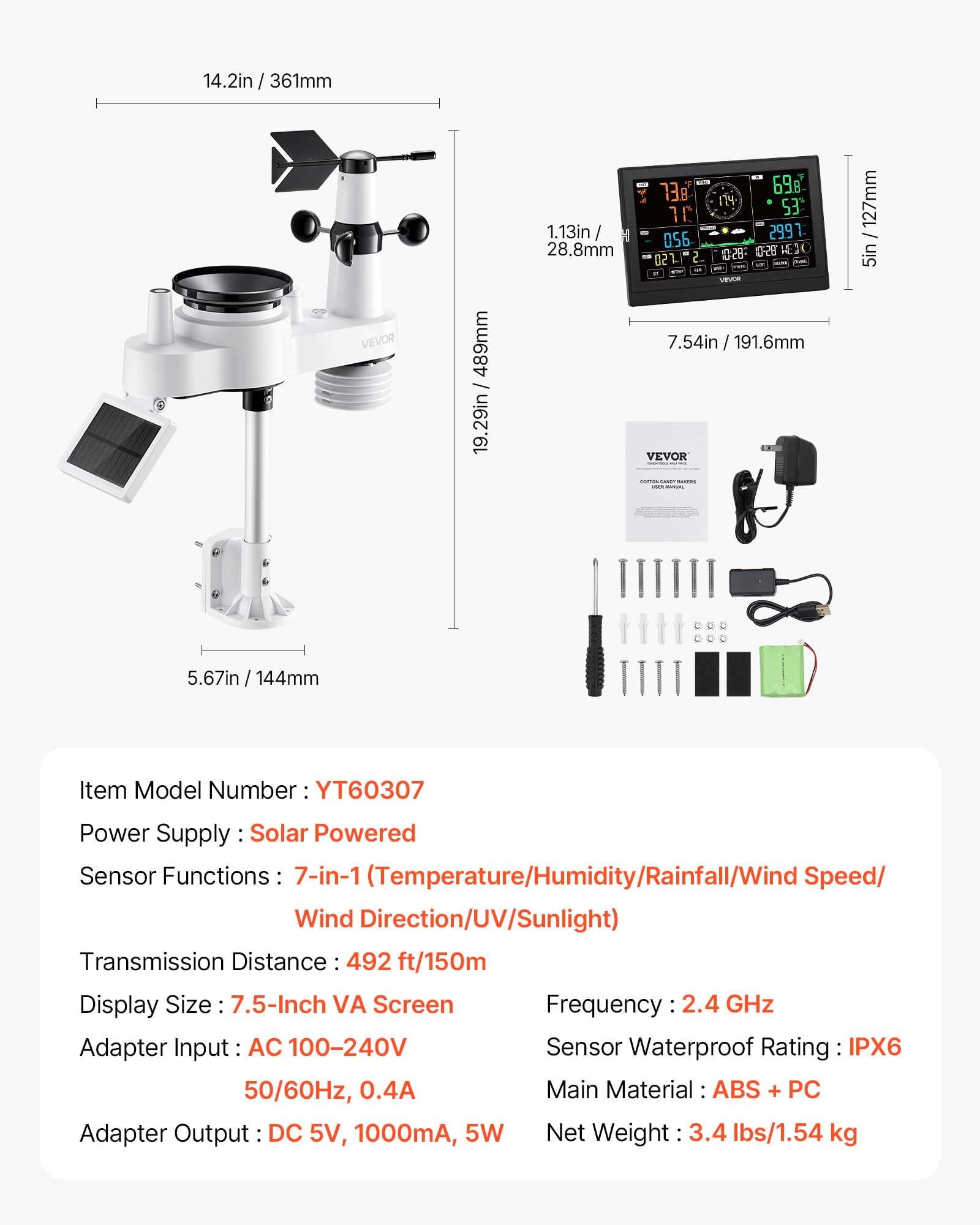 VEVOR wind speed and direction readout supports outdoor performance.