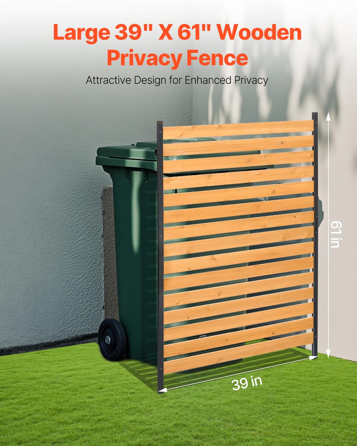 VEVOR wood privacy fence concealing an outdoor trash can for a clean yard