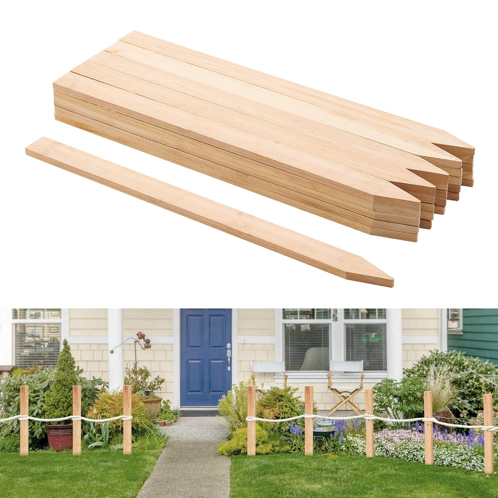 VEVOR wooden garden stake 24in with pointed tip for quick ground insertion.