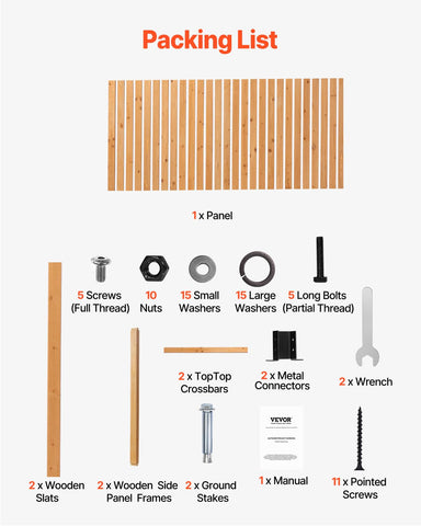 VEVOR wooden privacy screen 25-slats create full coverage