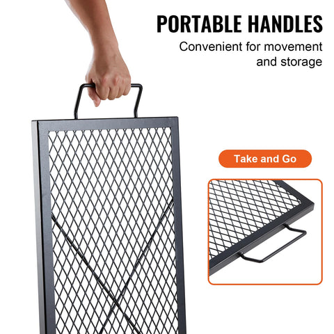VEVOR X-Marks grate withstands up to 572F for versatile open-fire cooking.