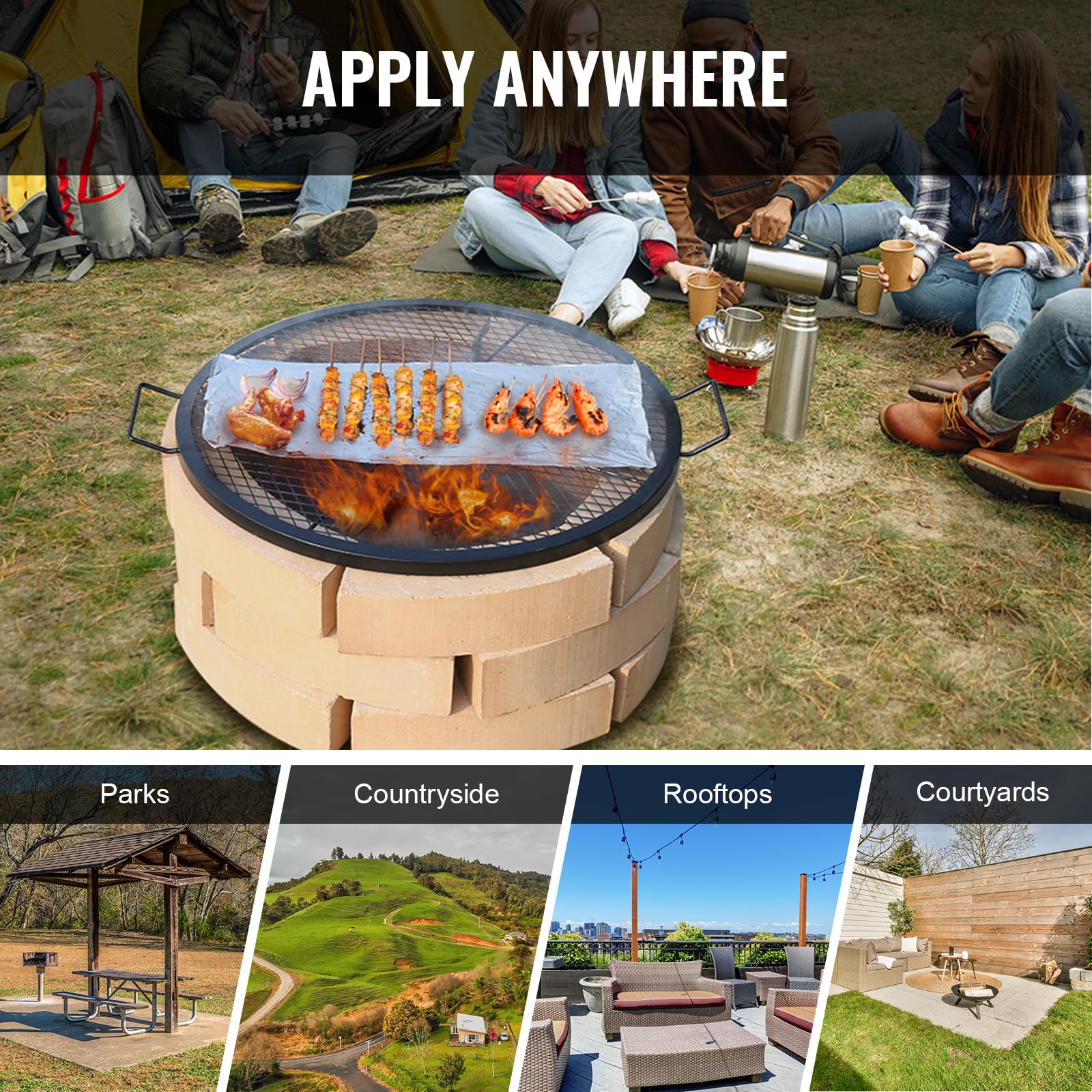 VEVOR X-Marks fire pit grate made of heavy-duty steel for durability.