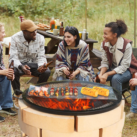 VEVOR X-Marks fire pit grate provides a large cooking area for family meals.