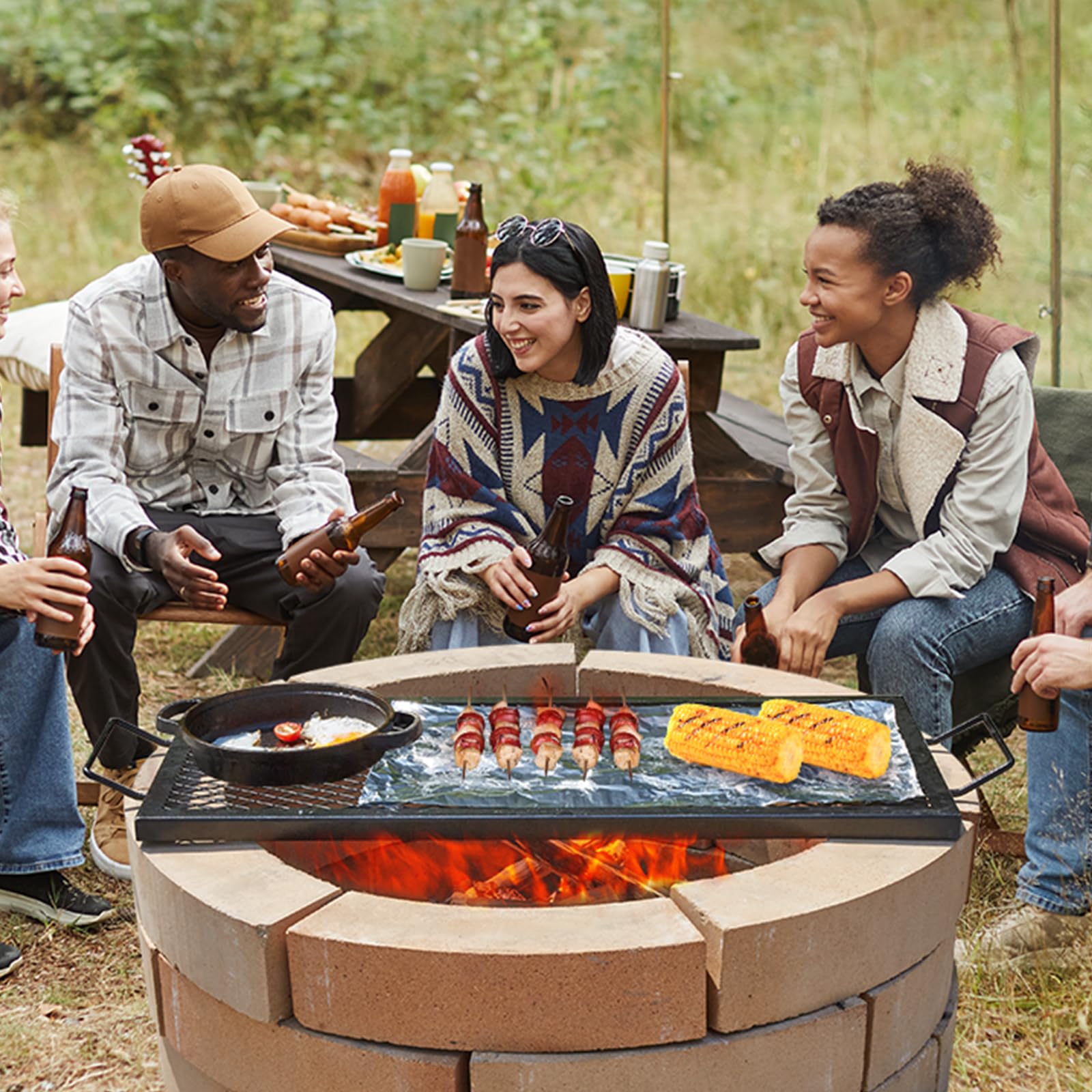 VEVOR X-Marks open-fire compatible for searing steaks and vegetables.