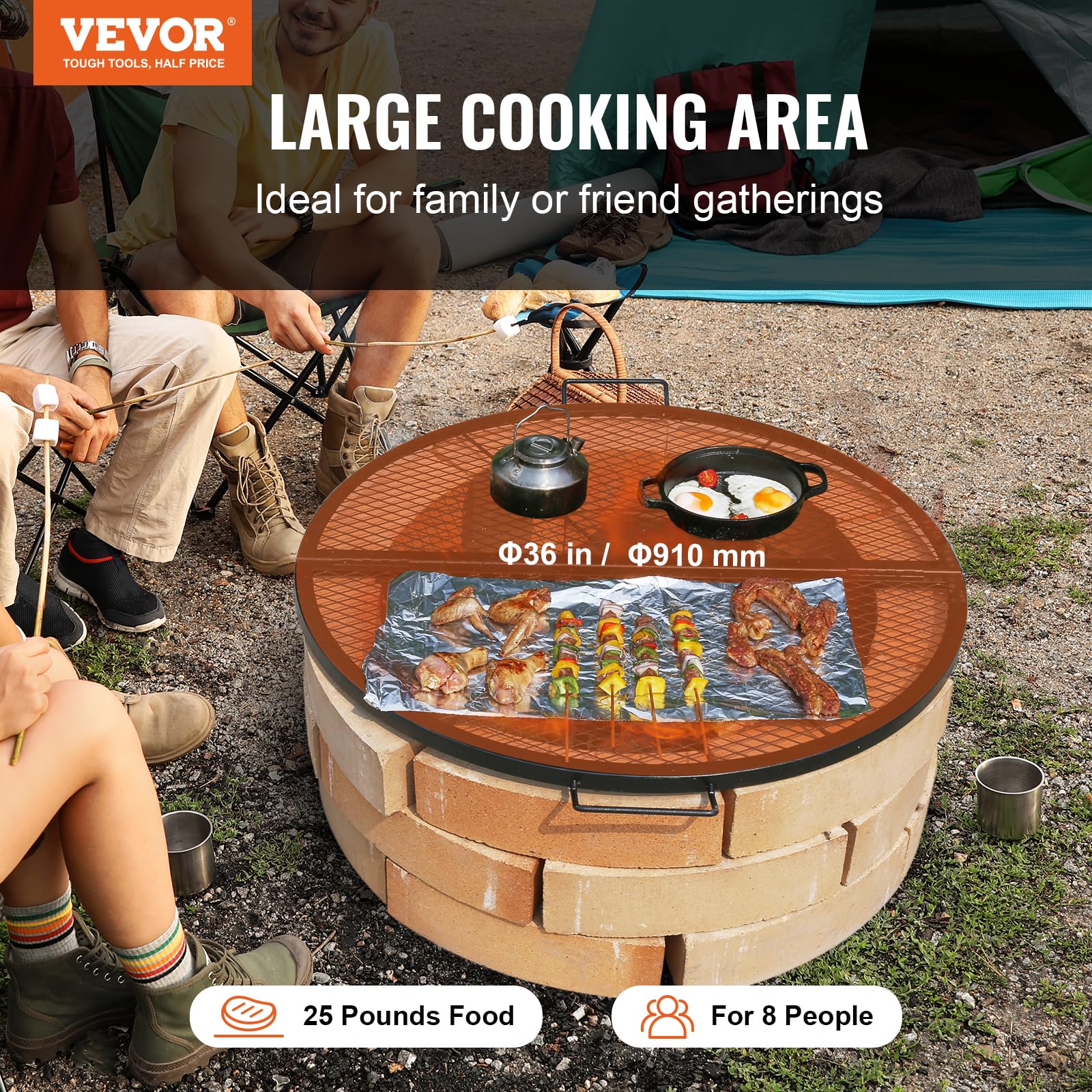 VEVOR X-Marks fire pit grate 36-inch diameter ready to cook for groups