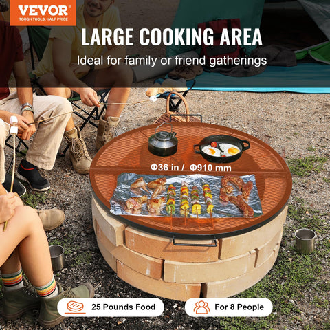 VEVOR X-Marks fire pit grate 36-inch diameter ready to cook for groups