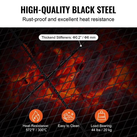 VEVOR X-Marks fire pit grate with diamond mesh distributes heat evenly.
