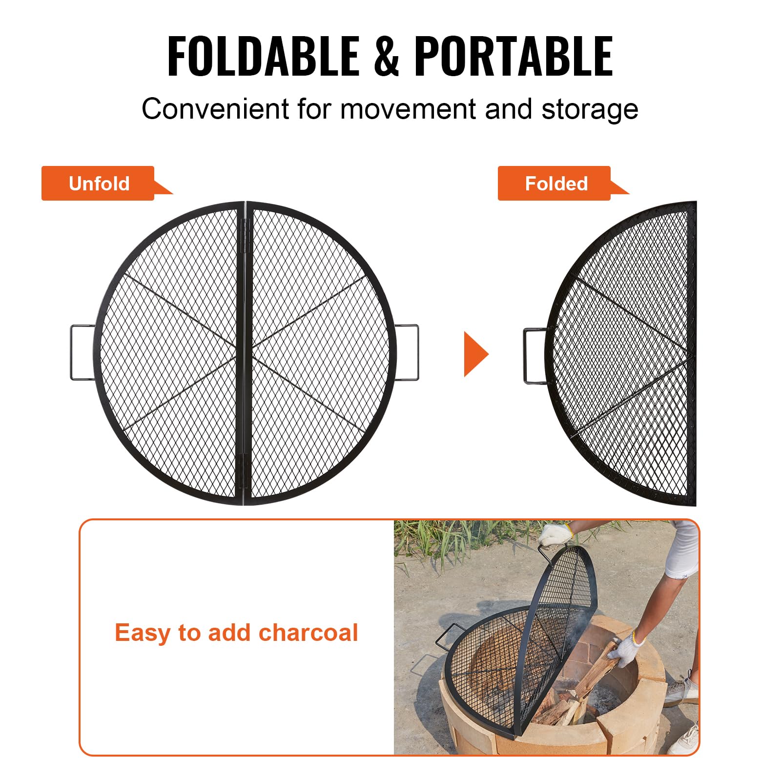 VEVOR X-Marks fire pit grate heavy-duty steel construction withstands high heat