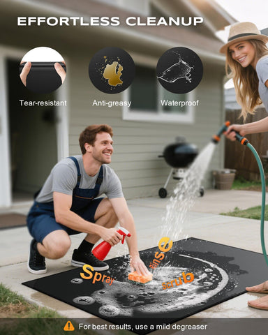 Vewaci all-weather ground protector guards lawn and deck from heat and stains.