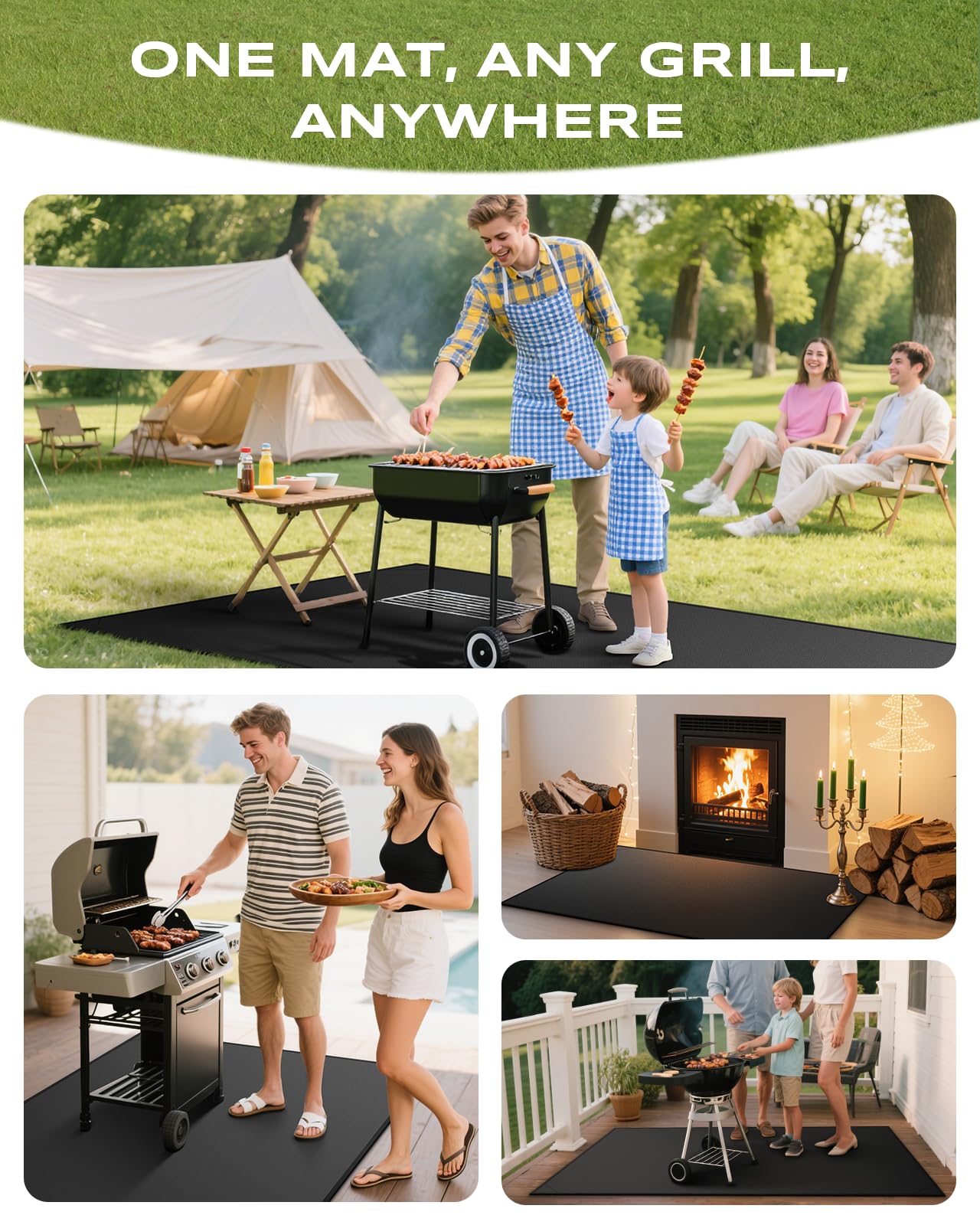 Vewaci durable ground mat works with grills, fire pits, and smokers.