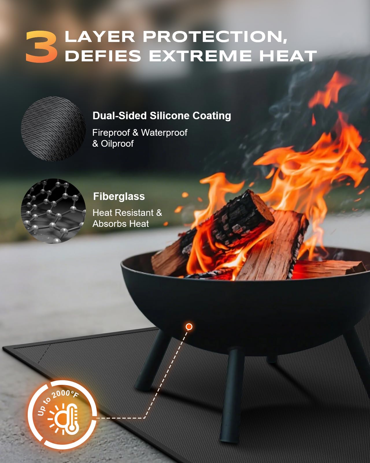 Vewaci heat-resistance mat withstands up to 2000 degrees Fahrenheit to shield deck surfaces.