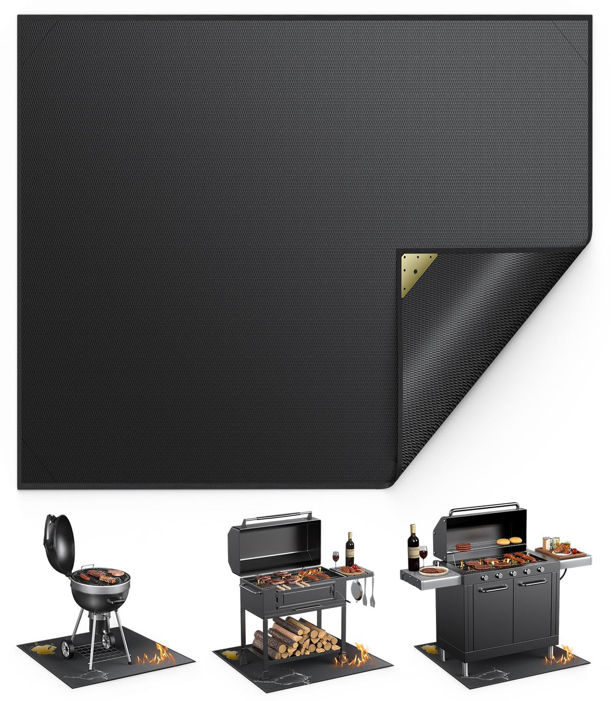 Vewaci under-grill mat 48x40 coverage protects decks from heat and grease spills.