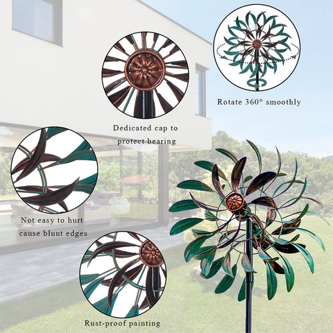VEWOGARDEN 63-inch wind spinner catches sunlight, creating sparkling garden accents