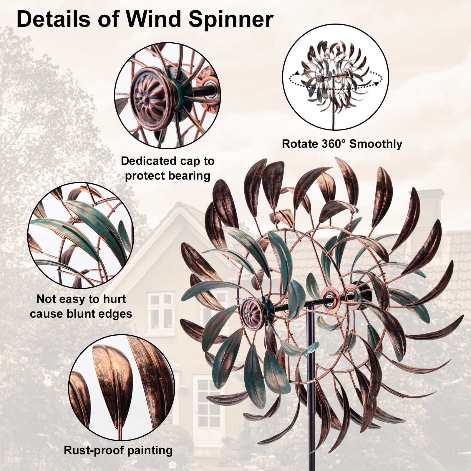 VEWOGARDEN wind spinner close-up of sealed bearing design