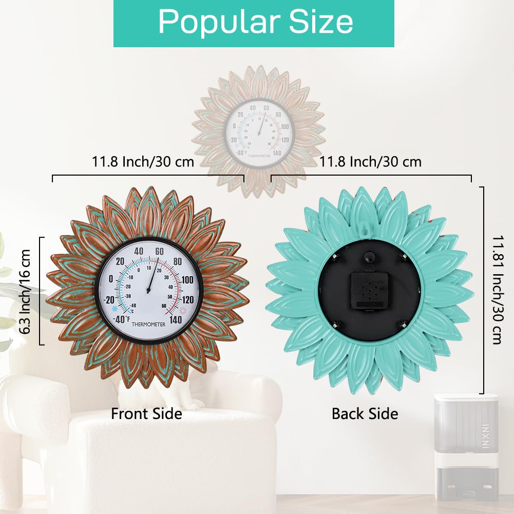 VEWOGIFT Sunflower Thermometer bronze flower frame on wall