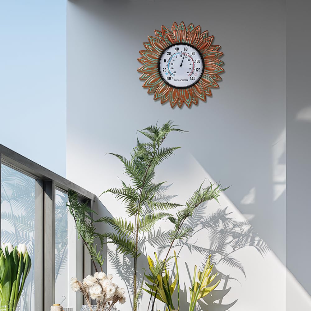 VEWOGIFT Sunflower Thermometer wall decor with clear temperature numbers