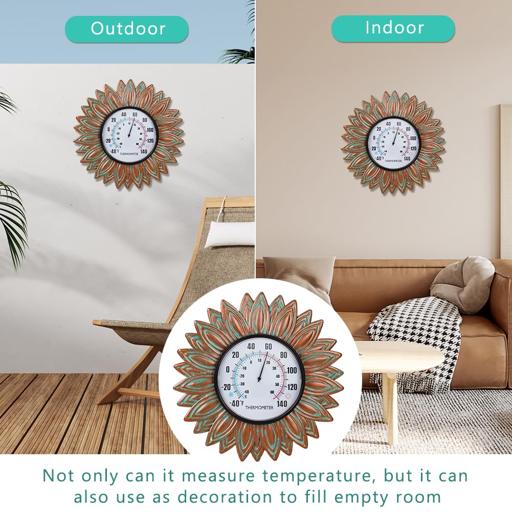 VEWOGIFT Sunflower Thermometer rustproof mount on outdoor wall